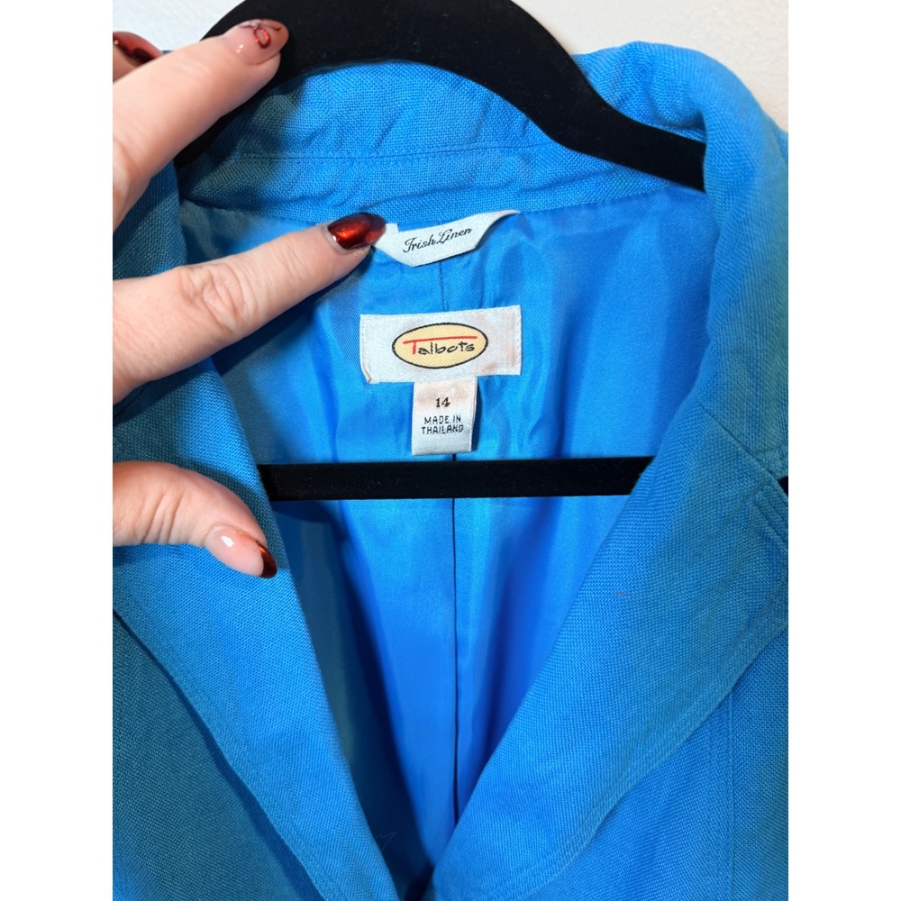 Talbots Linen Blend Blazer Bright Blue Double Button Women's Size 14 Business - Picture 3 of 7